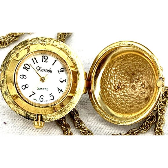 Xanadu Watch Rhinestone Egg Hidden Watch Pendant Necklace Gold 28" - Picture 5 of 8